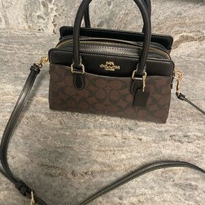 Coach Brown and Black Crossbody Bag with Signature Monogram